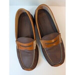LL Bean Allagash Bison Penny Loafers Mens 9.5 Brown Leather Casual Boat Shoes
